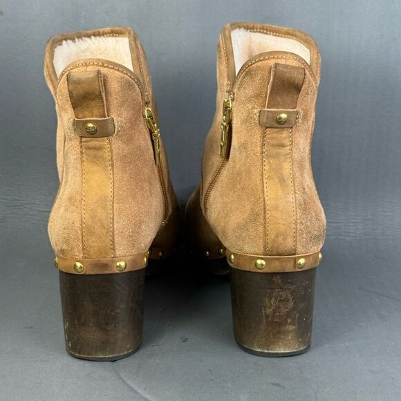 UGG Cam II Suede Sheepskin Clog Heel Ankle Booties Chestnut womens size 10 - Picture 4 of 10